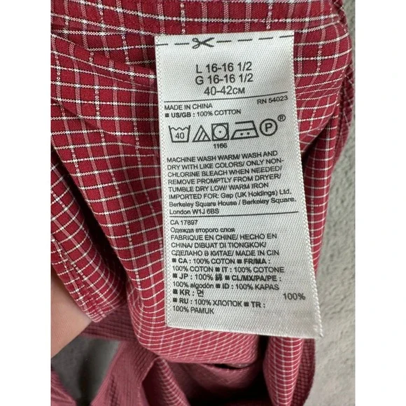 Banana Republic Camden Fit Men's Red Check No-Iron Long Sleeve Button Shirt Sz L Banana Republic Camden Fit Men's Red Check No-Iron Long Sleeve Button Shirt Sz L